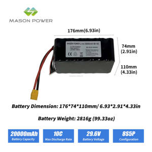 전문 VTOL 어플리케이션을 위한 29.6V 20Ah 10C 고출력 배터리 팩 8S5P 구성 200A 방전 먼지 저항 - Product Image 2