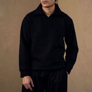 Unisex <b>Black</b> <b>Fleece</b> Knitted Pullover with Hooded Collar and Front Pocket Regular Fit Casual Style Autumn Wear 100% Cotton - Product Image 1