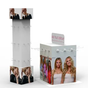 Présentoir pliable en carton écologique personnalisé pour extensions capillaires, support mural en papier pour produits <span class=keywords><strong>de</strong></span> coiffure <span class=keywords><strong>de</strong></span> salon avec crochets - Product Image 1