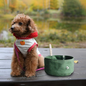 Waterproof Waxed Canvas <strong>Dog</strong> <strong>Food</strong> Bowl Collapsible Travel Puppy Treat Bowl Outdoor Portable Pet <strong>Food</strong> Water <strong>Container</strong> Pocket - Product Image 2