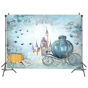Citrouille chariot photographie toile <span class=keywords><strong>de</strong></span> <span class=keywords><strong>fond</strong></span> pour conte <span class=keywords><strong>de</strong></span> fées fête lumières chevaux neige nuit pour enfant princesse Photo décoration - Product Image 1