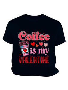 T-shirt grafica da donna Coffee Is My Valentine, manica corta, girocollo, design a cuore, tessuto morbido, casual, per la primavera e l'estate - Product Image 1