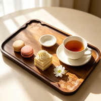Plateau rectangulaire en bois d'acacia au design mignon, durable et écologique pour desserts et café, idéal pour mariages et fêtes, décoration intérieure