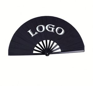 Custom Logo Printing 33cm <b>Large</b> Polyester Satin Bamboo <b>Fan</b> Traditional Folk Art Style with Carved Rainbow and Gay Pride Design - Product Image 1