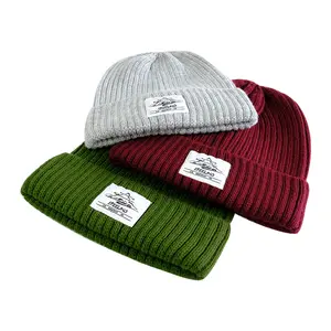 Custom Geweven Label Winter Muts Wol Gebreide Mutsen Hoed Toques