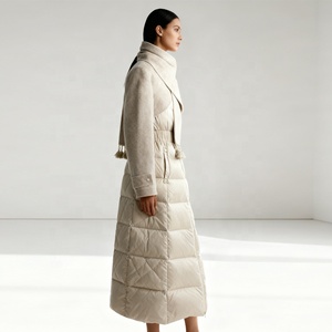 Garçon femmes hiver nouvelle mode asymétrique couleur bloquée écharpe col mi-long taille attachée <span class=keywords><strong>longue</strong></span> blanc canard <span class=keywords><strong>doudoune</strong></span> - Product Image 3