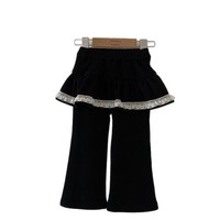Pantalons en dentelle évasés doublés de polaire pour enfants, automne et hiver : pantalons chauds et élégants pour filles
