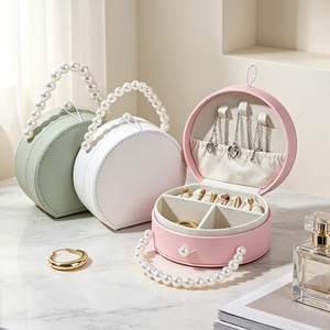 Boîte de rangement portable en cuir PU multi-compartiments pour bijoux, avec poignée, pour bagues, colliers, boucles d'oreilles et bracelets - Vente en gros fabricant - Product Image 4