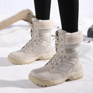 Bottes d'hiver doublées de polaire, à lacets, mi-mollet, semelle antidérapante robuste pour l'extérieur par temps froid - Product Image 3
