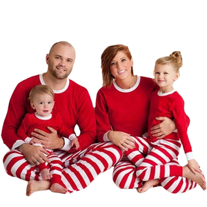 Conjuntos de Pijamas de Natal em Poliéster Sublimado DDP para Família com Logo Personalizado Listrado em Vermelho e Branco - Product Image 1