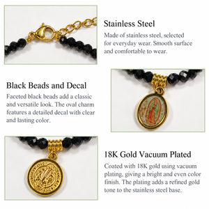 <b>Black</b> Bead Charm <b>Bracelet</b>, Stainless Steel, <b>Black</b> Beads, <b>and</b> Decal, 18K <b>Gold</b> Vacuum Plated, <b>Gold</b> Color - Product Image 4