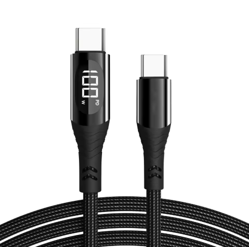 100W 5A PD USB-C Fast Charging Cable with LED Display Nylon Braided for Android & Computer Car Use Mobile Phone Accessories