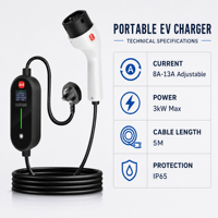 KRJi Smart Type 2 Portable EV Charger 32A 7kW AC Kabel Kontrol Aplikasi 230V-400V Pengisian Daya Kendaraan Listrik