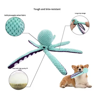 Jouet à mâcher pour chien en peluche écologique et durable, simple, en forme de pieuvre, qui couine, pour le nettoyage des dents, jouet de luxe pour animaux de compagnie - Product Image 3