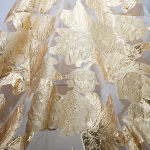 Vải ren thêu màu cam CYG, vải organza, vải ren dây thừng châu Phi dùng cho váy cưới - Product Image 3