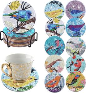 Handmade Handpainted Animal 6-Piece Diamond <b>Painting</b> Coaster Set Brick Stone Cup Cushion No <b>Frame</b> Unique - Product Image 5