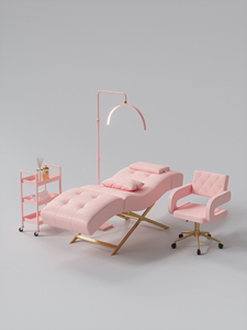 Luxury Pink Lash <b>Bed</b> <b>Set</b> with Half Moon LED Lamp Rolling Cart & Stool for Eyelash Extension Salon - Product Image 2