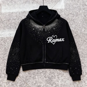 OEM Manufacturer Custom <b>Stitch</b> Sewing Zip up Embroidered Patch Screen Printing LOGO <b>Hoodie</b> Full Rhinestones <b>Oversized</b> <b>Hoodie</b> - Product Image 3