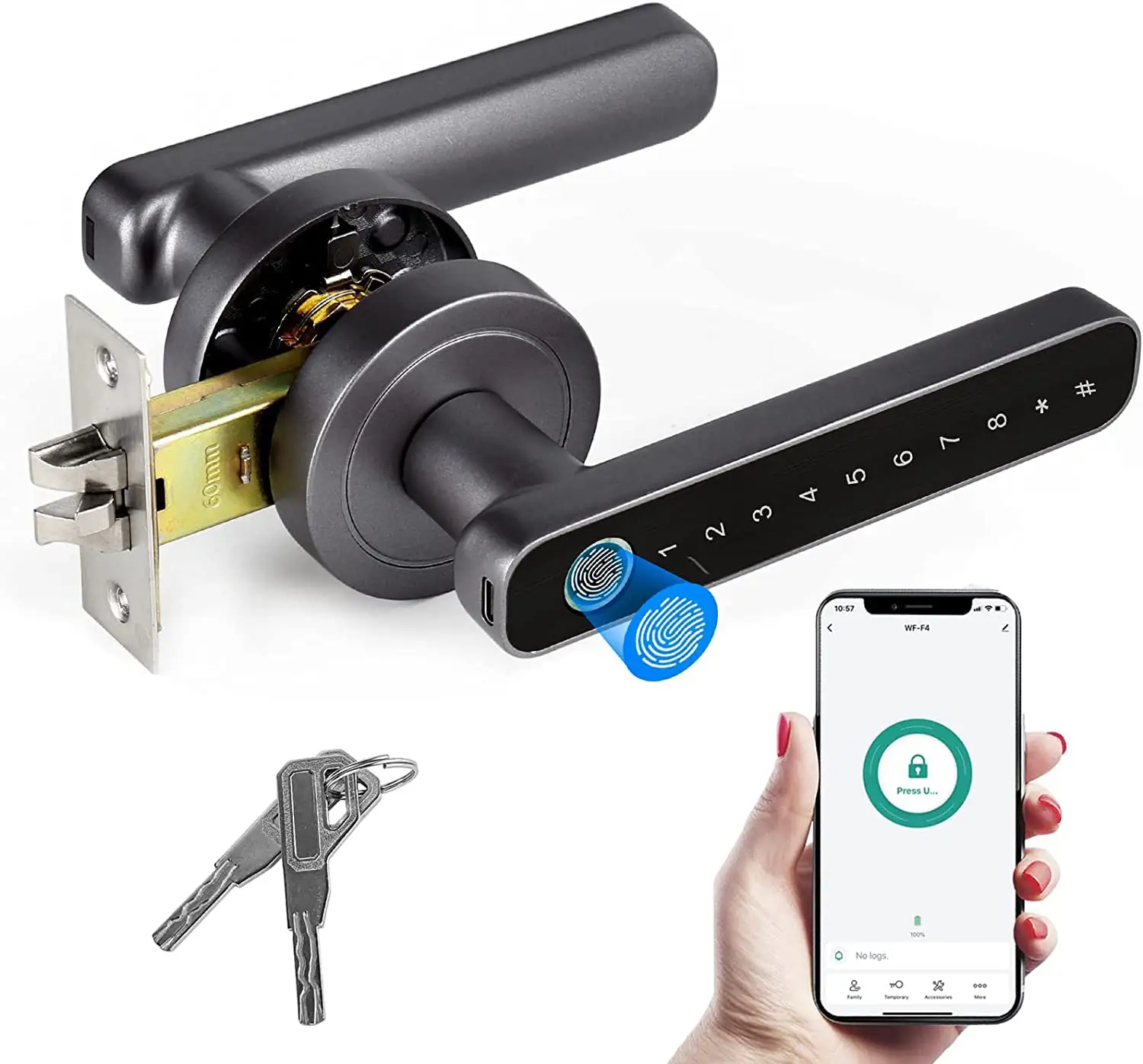 TOPTEQ O3 Tuya TTLock Smart Schloss Türgriff Smartphone Schlösser App Finger abdruck Smart Lock Home