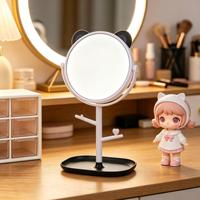 Miroir de maquillage rotatif de bureau à cadre en plastique haute définition avec oreilles de chat, design créatif et minimaliste, pour table de toilette de princesse et de beauté