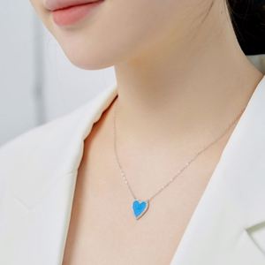 Dylam Elegant Design Solid Sterling Silver Heart Shape Eternity 5A Cubic Zirconia Blue Synthetic <b>Opal</b> Pendant <b>Necklace</b> - Product Image 3