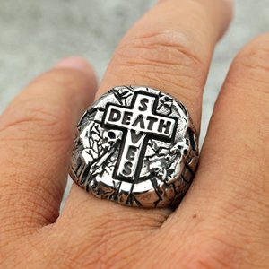 แหวนผู้ชายสแตนเลสย้อนยุคดีไซน์รูปกากบาทสไตล์พังก์เครื่องประดับของขวัญ - Product Image 2