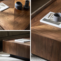 Table basse en bois massif avec espace de rangement, style rétro chinois, couleur noyer, carrée, design créatif haut de gamme, meuble de salon