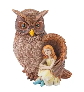 Factory Fiberglass Resin Large Eagle Owl Perched On Stump Resin Sculpture For Outdoor Decor