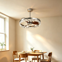 Ventilateur de plafond avec lustre en cristal de 20 pouces, moteur DC silencieux, lumière LED à intensité variable, montage encastré pour chambre à coucher, salon
