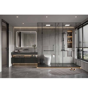 Hiện đại thân thiện với môi MDF sơn mài không thấm nước bồn rửa đôi tầng thường vụ phòng tắm Vanity Combo LED cảm ứng chiếu sáng Gương tủ - Product Image 6