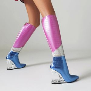 Bottes à talon compensé pour femme, modèle spécial, nouveau matériau tendance, style dents de requin - Product Image 2