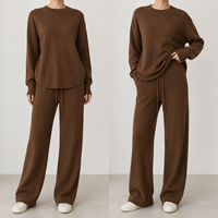 Ensemble deux pièces décontracté en laine tricotée pour femme – Pull à col rond et pantalon large – Collection Automne Hiver