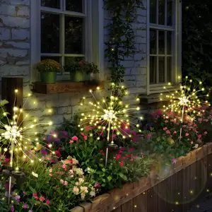 Starburst petasan kembang api, lampu taman teras, lampu surya luar ruangan, lampu peri kembang api tahan air untuk dekorasi halaman