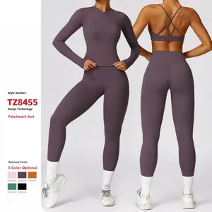 Vestiti da palestra con cerniera ad asciugatura rapida da allenamento con maniche lunghe stretto Conjunto De Yoga Set di abbigliamento da donna che corre tuta sportiva