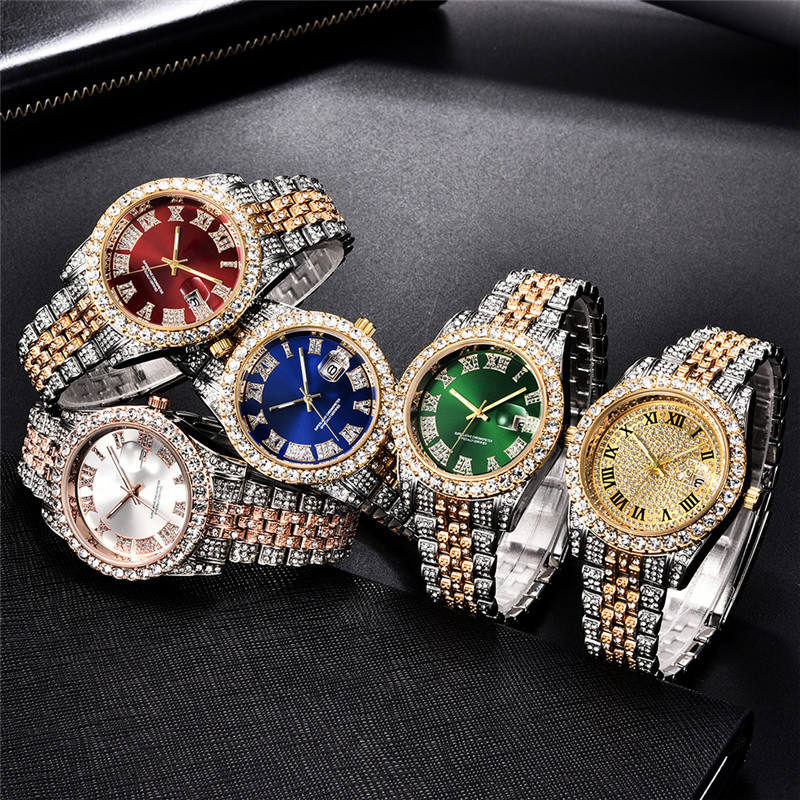 Reloj de acero inoxidable con diamantes de mano para hombre y mujer, pulsera de lujo, de cuarzo