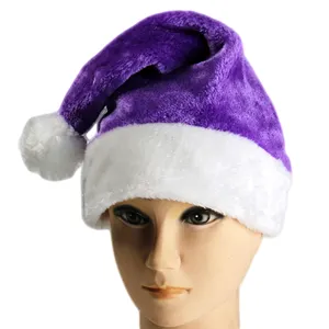 高品质奢华圣诞装饰定制紫色毛绒圣诞老人帽子圣诞派对装饰