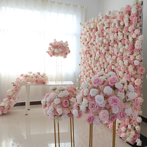 Décoration murale <span class=keywords><strong>florale</strong></span> de mariage, <span class=keywords><strong>mur</strong></span> de fleurs roses, tapis mural enroulable, tissu en soie, fond de scène en fleurs de rose - Product Image 3