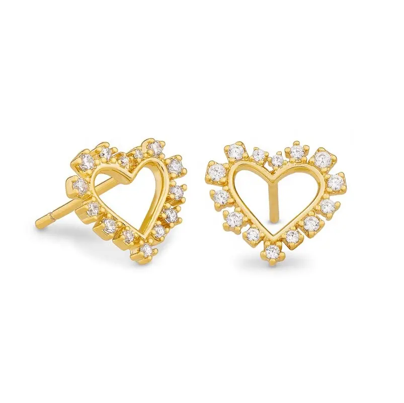 Gemnel girls accessories jewelry lovely cute 925 sterling silver AAA cubic zircons gold heart stud earrings