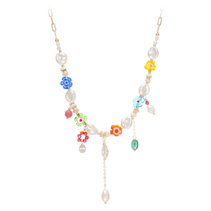 Colliers ras du cou de luxe plaqués <span class=keywords><strong>or</strong></span> 18 carats, perles baroques, fleurs en verre colorées faites à la main, pierres naturelles, cristaux, breloques Y2K bohèmes - Product Image 4