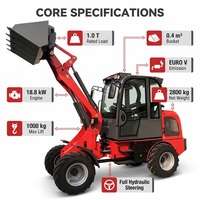 Mini-chargeuse sur pneus en promotion 0,6T 0,8T 1T, chargeuse frontale compacte avec accessoires optionnels pour l'agriculture et la construction