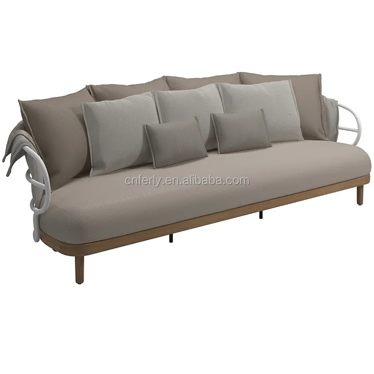 Furnitur Kayu Jati Kuat, Furnitur Furnitur Dasar Kayu Jati Kuat Buatan Tangan Semua Cuaca Buatan Tangan Modern dengan Sofa 3 Dudukan Aluminium Lapis Bubuk