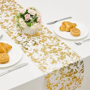 Toptan altın pullu Glitter folyo damgalama masa koşucu örgü düğün doğum günü dekorasyon masa koşucu
