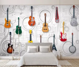 Giấy Dán Tường Nhập Khẩu Nhạc Guitar, Trang Trí Tường Âm Nhạc, Quán Bar Karaoke, Nhà Thiết Kế 3D