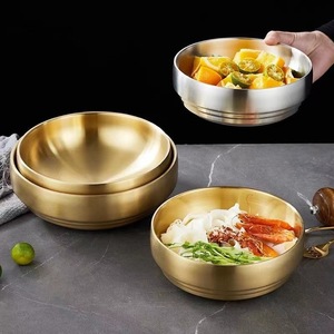 Stainless Steel Double Wall Bowl Natural Gold 3Pcs Set For Noodles Salad Dining - Product Image 2