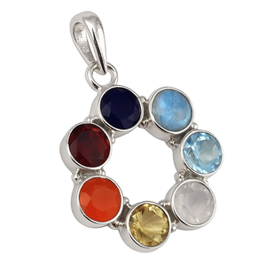 Vente en gros de pendentif multi-pierres en argent sterling-bijoux multi-pierres naturelles - Product Image 3