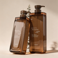 Emballage cosmétique carré personnalisé avec logo, flacon de lotion/shampooing 500ml/750ml avec pompe
