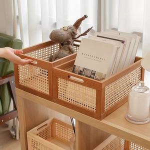 <span class=keywords><strong>Cesta</strong></span> organizadora de bambú de madera maciza, escritorio, hogar, sala de estar, libros, aperitivos, marco de almacenamiento diverso, bandejas Vintage - Product Image 1