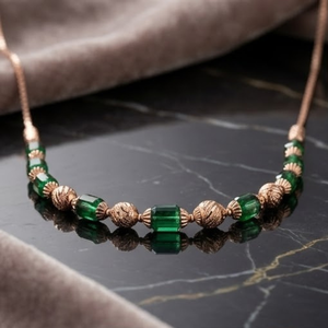 Collar Mala Italiano de Plata 925 con Acabado en Oro Rosa y Cristales Verdes, Cadena de Diseño con Cuentas, Joyería para Mujer - Product Image 2