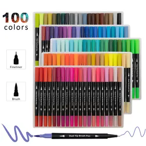 Hot 120 Vibrant Colors 0.4mm Fine Tip Markers & Brush Highlighter Dual Tip Pen For Writing Planning Art Project