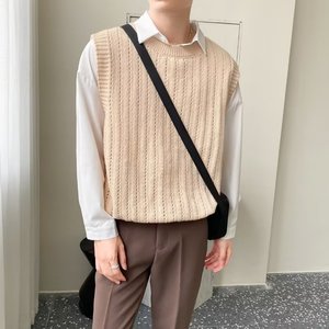 Gilets <span class=keywords><strong>sans</strong></span> manches pour hommes automne 2026 – Gilets tricotés amples à col rond - Product Image 1